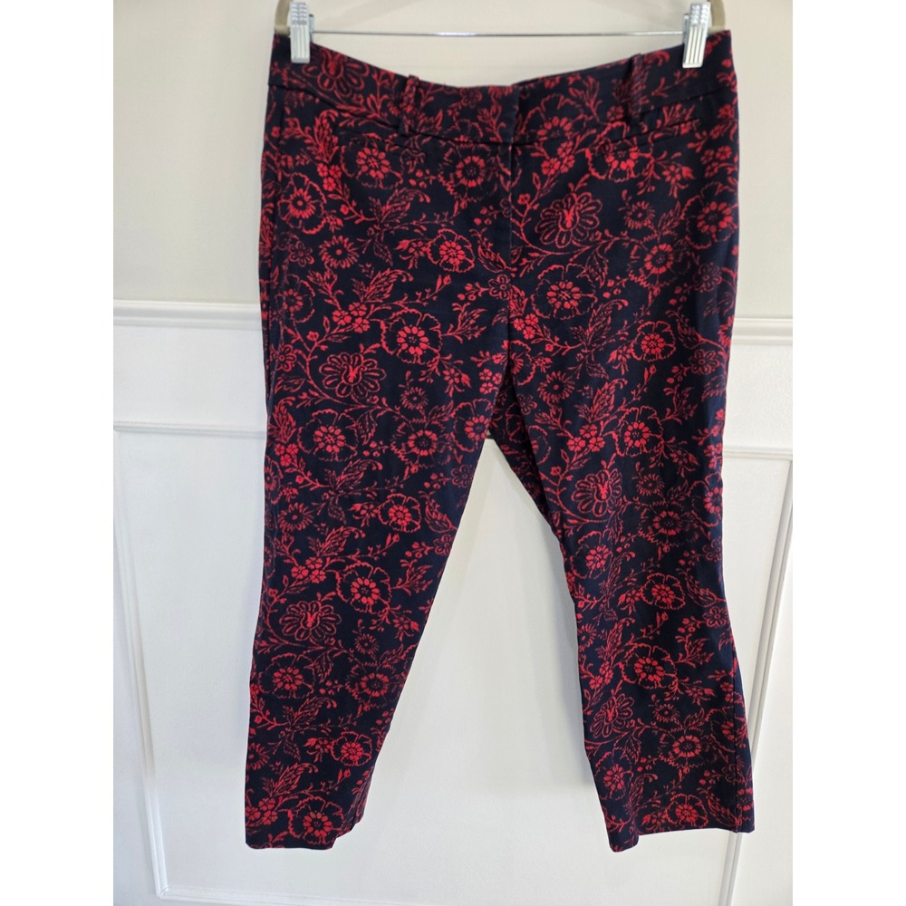 LOFT Ann Taylor‎ Marisa Riviera Pants 12  Red Floral Damask Slim Ankle Crop